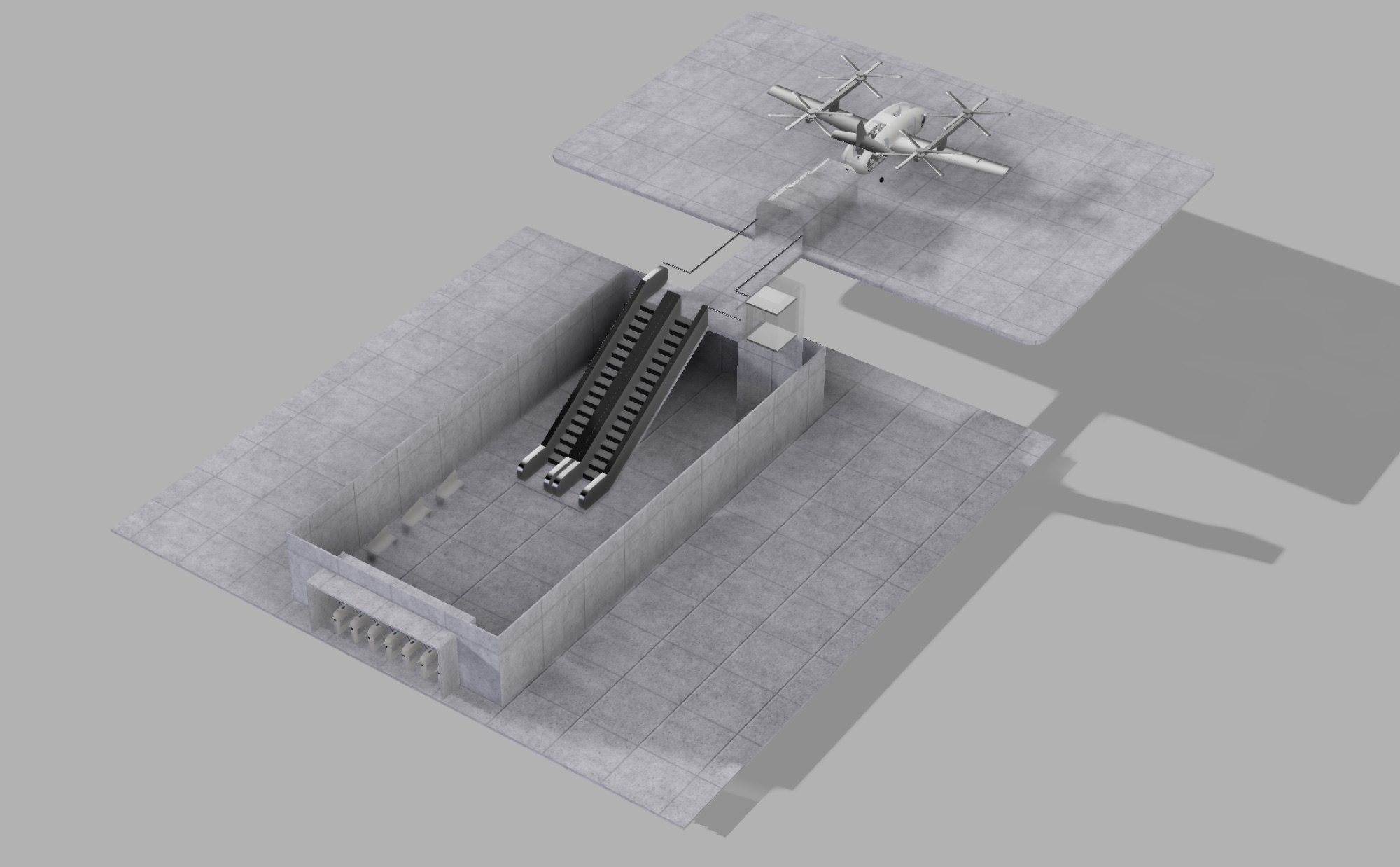 Concourse and roof pad, cutaway